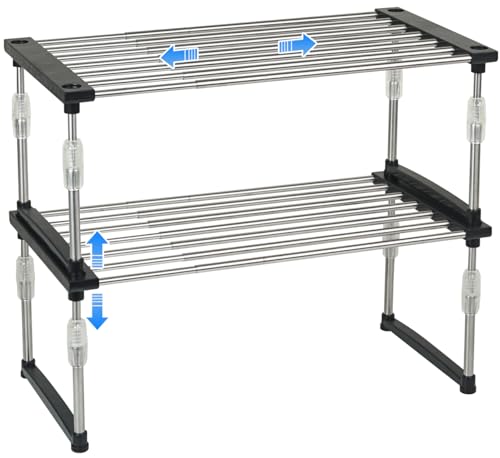 carrotez 2Pack Expandable Cabinet Organizer 11.8~19.6 x 7.8 x 6~9 - Black | Width & Height-adjustable Kitchen Cabinet Organizer Shelf, Stackable Kitchen Counter Shelf - color: Black, size: 2 Pack
