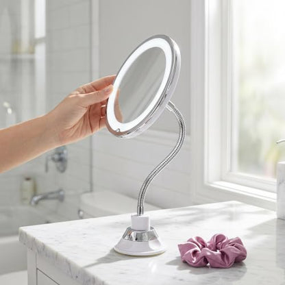 Mirror LED Lighted Mirror with Suction Cup Rotating Magnifying Makeup 10x Magnification and Adjustable Angle, 360° Free Rotation Design for Makeup in Dark or Poorly Lit Bathroom
