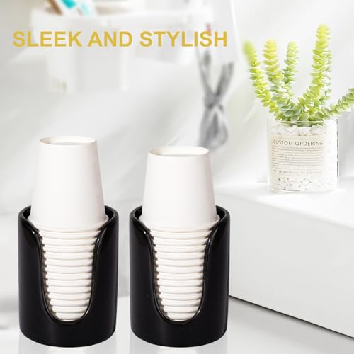 Ceramic Bathroom Cup Dispenser, Fits 3–4 Oz Cups, 2 Pack, Black | Small Countertop Cup Holder for Mouthwash & Rinsing – Non-Slip Base, Easy-Access Design, Kitchen & Bathroom Ready - color: Black, size: 2 Pack