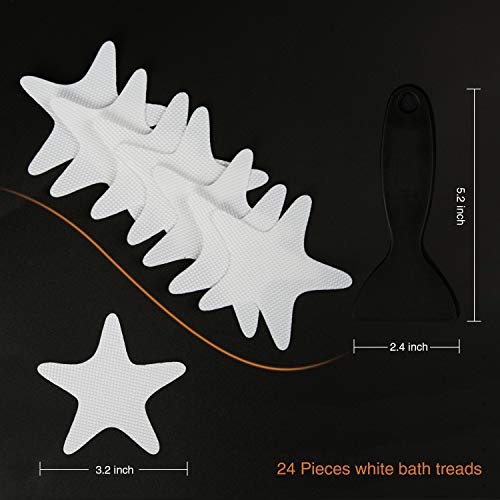 Secopad Anti Slip Shower Stickers 24 PCS Safety Bathtub Strips Adhesive Decals with Premium Scraper(White Star) - color: White