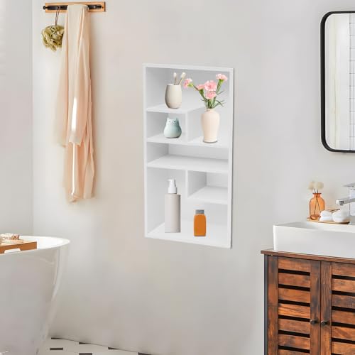 Stainless Steel Recessed Medicine Cabinet 14 * 24, Rust-proof Metal Wall Niche, In Wall Shower Niche Shelf Insert Replacement, Recessed Medicine Cabinets w/ 5 Compartments, for Bedrooms (White) - color: White