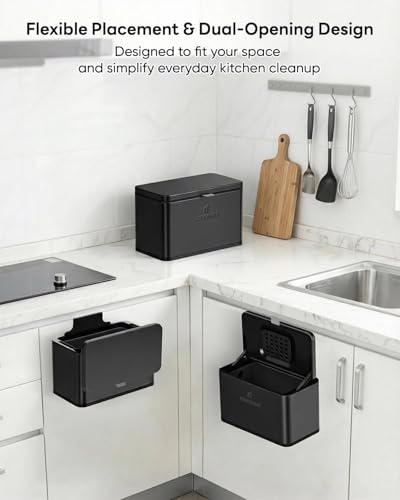 Kitchen Mini Compost Bin, 4L/1G Small Trash Can with Lid, Slim Stainless Steel Hanging Garbage Bin for Kitchen, Bathroom, Bedroom, Office, Wall Mounted Compost Bin with Inner Bucket, Black - size: 4L-Black