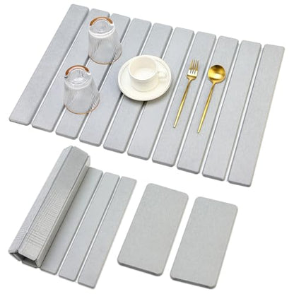 Large Stone Dish Drying Mat for Kitchen Sink Diatomite Countertop Dish | Diatomaceous Earth Mat Dishes Drainer Drying Tray Water Absorbent Quick Draining Pads Fast Foldable Bathroom Drying Mats - color: Light Gray