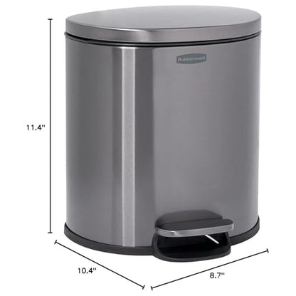 Rubbermaid Stainless Steel Semi-Round Step-On Trash Can, 1.6-Gallon, Charcoal, Small Wastebasket with Lid for Home/Kitchen/Bathroom/Office - style: Semi-Round Step-On