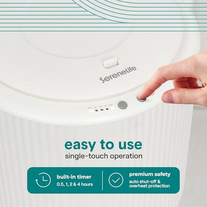 SereneLife Freestanding Towel Warmer Bucket – 18" Hot Towel Warmer with Legs for Bathroom & Spa, 12L Capacity, Built-In Timer, Aroma Discs & LED Indicator, Fits One Towel or Robe - color: White Oak Grain