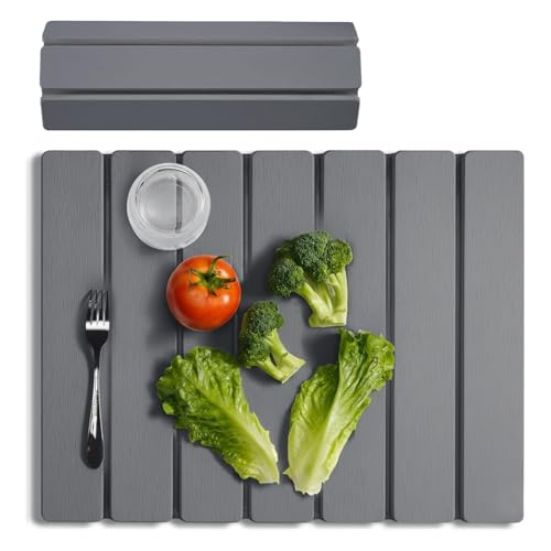 Meowoo Stone Drying Mat for Kitchen Counter, 15.7"x11.8" Foldable Diatomaceous Earth Mat, Super Absorbent, Quick-Dry Bath & Kitchen Pad for Dishes, Cups, Non-Slip, Fits Any Countertop - Dark Gray - size: 15.7" x 11.8"