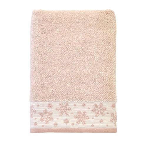 SKL Home Christmas/Winter Heather Snowflake Bath Towel, Blush Pink | 100% Cotton. 500 GSM. Plush & absorbent jacquard. Great for holiday gifting. - color: Heather Snowflake (Blush), style: Bath Towel