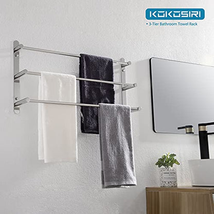 KOKOSIRI Bath Towel Bars Bathroom 3-Tiers Ladder Towel Rails Wall Mounted Towels Shelves Rack Stainless Steel, Polished Chrome, B5002CH-L24
