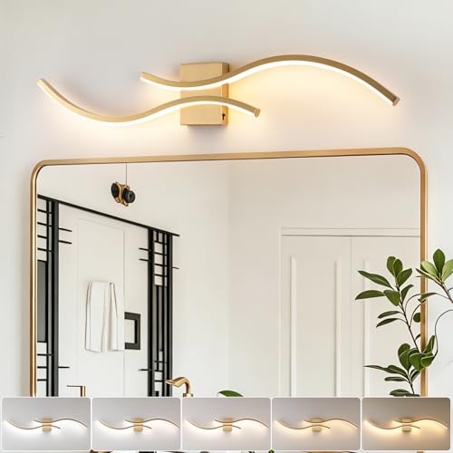 Gold Bathroom Vanity Light Fixture, 39in 5CCT Dimmable Modern Led Bathroom Light Fixtures Over Mirror, LED Vanity Lighting Bar for Bathrooms (Gold, 39inch) - color: Gold, size: 39inch