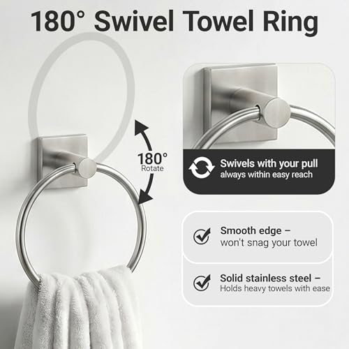 24-Inch Wall Mounted Towel Racks for Bathroom – Space Saver 4-Piece Durable Stainless Steel Bathroom Hardware Set with Towel Bar, Towel Ring, Toilet Paper Holder & Hook, Brushed Nickel - color: Brushed Nickel