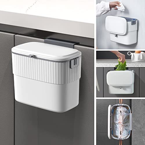 ELPHECO Kitchen Compost Bin with Lid, 1.8 Gallon, Hanging Trash Can | 7 Liter Wall-Mounted Garbage Can, Plastic Wastebasket, Under-Sink Trash Bin for Cabinet Door, Cupboard, Bathroom and Office - size: 1.8 Gallon