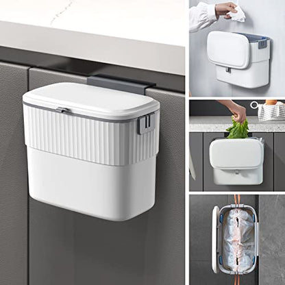 ELPHECO Kitchen Compost Bin with Lid, 1.8 Gallon, Hanging Trash Can | 7 Liter Wall-Mounted Garbage Can, Plastic Wastebasket, Under-Sink Trash Bin for Cabinet Door, Cupboard, Bathroom and Office - size: 1.8 Gallon