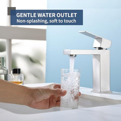 Brushed Nickel Bathroom Sink Faucets One Hole Sink Faucet Single Handle 1 Hole Vanity SUS304 Stainless Steel Faucet for Bathroom Sink Bathroom Faucets, SF3-BN - color: Brushed Nickel, style: For 1 Hole Sink: Only Faucet (NO Drain)