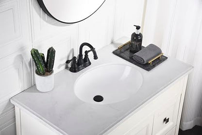 Matte Black 4 Inch Centerset Bathroom Sink Faucet 3 Hole with Pop up Drain | Derengge High Arc Classic 2-Handle Bathroom Faucet, Vanity Lavatory Faucet with 360° Swivel Spout，F-4501-MT - color: Matte Black