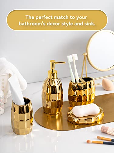 Bathroom Accessories Set, Golden Mosaic Ceramic Bathroom Accessory Sets Include Lotion Dispenser, Toothbrush Holder Tumbler, and Soap Dish - color: Gold 014