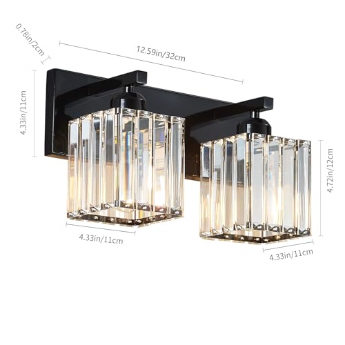 Modern Bathroom Vanity Light 2-Lights Plating Black Crystal Bathroom Wall Light Vanity Light Fixtures - color: Plating Black Straight, size: 2-light