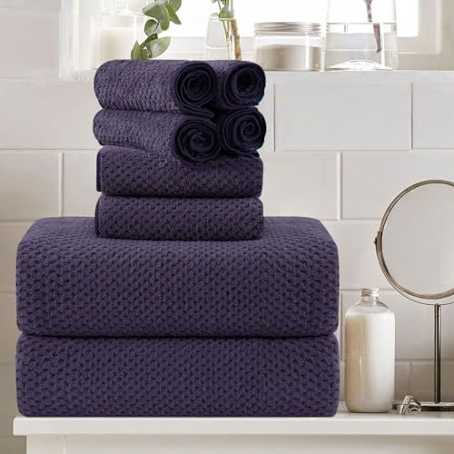 8 Piece Large Purple Family Bath Towel Set-2 Oversized Bath Towel Sheets,2 Hand Towels,4 Washcloths-600GSM Soft Highly Absorbent Quick Dry Beach Chair Towels Woven Towels for Bathroom Hotel and Spa - color: Purple, size: 8 Pcs Towel Set