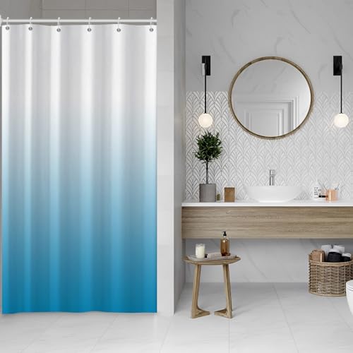 Ombre Blue Stall RV Bathroom Shower Curtain 36x72inches | Machine Washable Waterproof, Modern Solid Boho Gradient, Window Curtain with Hooks, Dorm Hotel Room Divider, Easy to Install - color: Ombre Blue, size: 36"W x 72"L (Pack of 1)