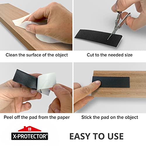 X-Protector Rubber Strip - 8 PC Non Slip Pads - Black Universal Grip Strips | Self-Adhesive Rubber Sticky Pads - Premium Feet for Keyboard, Appliances - Featuring an Amazing Super Sticky Gripping Pad - size: 8 PCS 1 x 4 inch (Black Rubber)