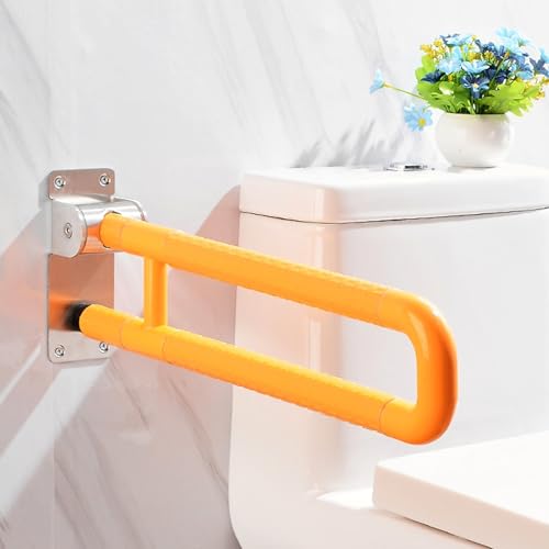 Toilet Grab Bar 24 Inch, Foldable Toilet Grab, Foldable Toilet Grab Bar with Particle Texture, Stainless Steel Knurled Handicap Safety Handrails for Disabled Elderly Pregnant White - color: White