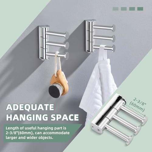 Suyar Swivel Towel Hook, Bathroom Robe Holder with 3 Arms, Polished Chrome | 2 Pack, SUS304 Stainless Steel, Wall Mounted - color: Polished Chrome, size: 2 Pack