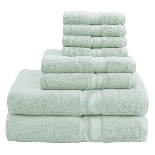 Madison Park 800GSM 100% Cotton Bathroom Bath Towel Set of 8, Seafoam | Long Staple, Highly Absorbent, Durable Hotel Spa Quality, Quick Dry, Double Stitched Hems, Lint Reducing, OEKO-TEX Certified - color: Seafoam, size: Multi-Sizes