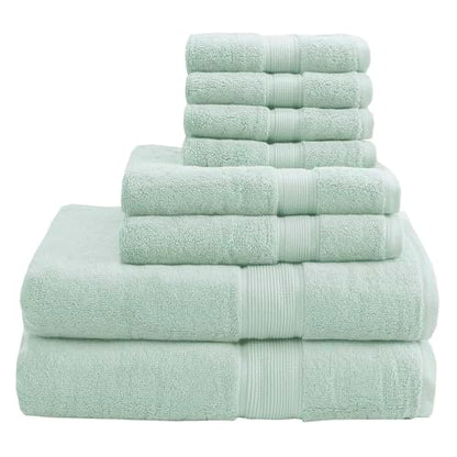 Madison Park 800GSM 100% Cotton Bathroom Bath Towel Set of 8, Seafoam | Long Staple, Highly Absorbent, Durable Hotel Spa Quality, Quick Dry, Double Stitched Hems, Lint Reducing, OEKO-TEX Certified - color: Seafoam, size: Multi-Sizes
