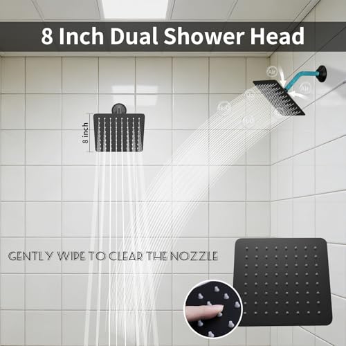 Matte Black Shower System with 3 Rain Shower Head(12+8+8 inch), Handheld Spray, 4 Way Smart Temperature Display Shower Faucet set - color: Black, size: 12+8+8 inch