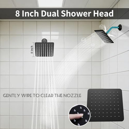 Matte Black Shower System with 3 Rain Shower Head(12+8+8 inch), Handheld Spray, 4 Way Smart Temperature Display Shower Faucet set - color: Black, size: 12+8+8 inch