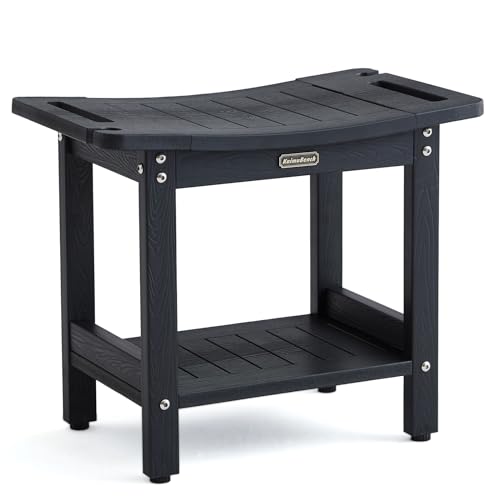 Shower Bench Seat for Shaving Legs, Waterproof Shower Stool for Inside Shower with Handles & Shower Head Holder, Bathroom Shower Chair, Black Shower Foot Rest with Adjustable Feet, Non-Slip - color: Black