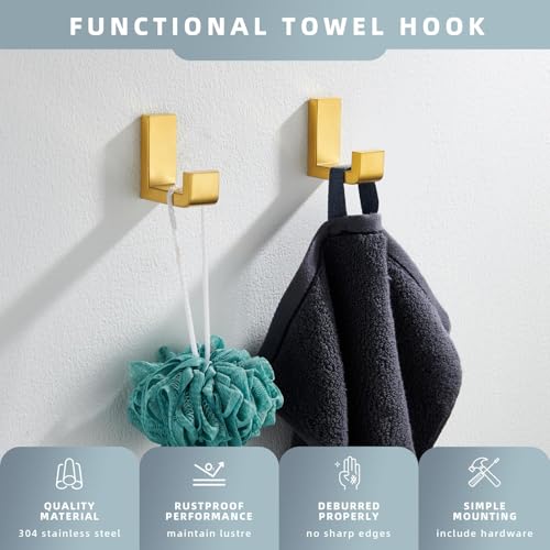 Angle Simple Towel Hooks Brushed Dark Gold, 2 Pack Coat Robe Holder | Solid SUS304 Stainless Steel, Space Saving L Shape Wall Hooks for Bathroom Shower Closet Hallway Kitchen, Screw Mount - color: Brushed Dark Gold, size: 2 Pack