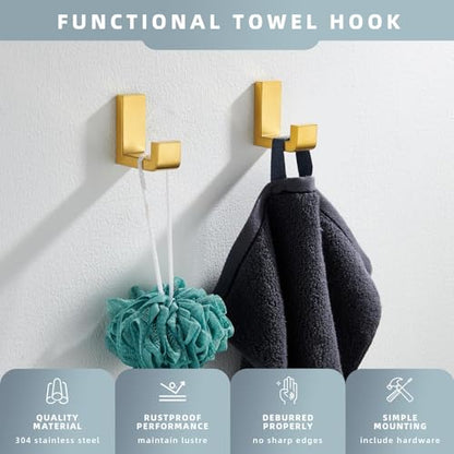 Angle Simple Towel Hooks Brushed Dark Gold, 2 Pack Coat Robe Holder | Solid SUS304 Stainless Steel, Space Saving L Shape Wall Hooks for Bathroom Shower Closet Hallway Kitchen, Screw Mount - color: Brushed Dark Gold, size: 2 Pack