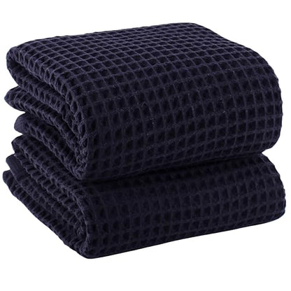 PÜSKÜL 2-Piece Natural 100% Turkish Cotton Waffle Bath Towels Extra-Large | Black, 32x63" Bath Sheet Towel, Light Soft Absorbent Quick-Dry Lint-Free Premium Honeycomb Weave Oeko-Tex Made in Turkiye - color: Black, size: Bath Towels - Pack of 2