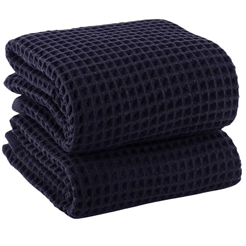 PÜSKÜL Natural 100% Turkish Cotton Waffle Bath Towels Set of 2, Extra-Large | Black, Oversize 32x63" Bath sheet towel for bathroom & beach. Honeycomb-Waffle weave, Premium oeko-tex made in Turkey. - color: Black, size: Bath Towels - Pack of 2