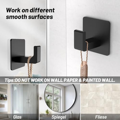 Towel Hooks for Bathroom Adhesive, 4 Pack Matte Black Bathroom Hooks for Towels - Heavy Duty rustproof Towel Hook, sus304 Stainless Steel Adhesive Towel Hooks, Wall Mounted Shower Hooks - color: Black
