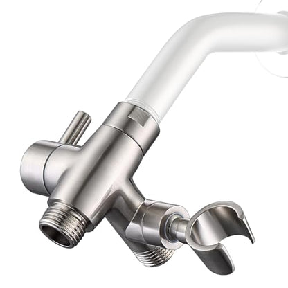 G-Promise Solid Metal Shower Head Diverter with Holder 3-Way | Spray Separately or Both, Adjustable-Angle Bracket, Anti-Leak, Smooth Knob Switch, Easy Install, Universal Replacement Part - color: Brushed Nickel