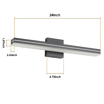 SineRise LED Modern Bathroom Vanity Light Bar (24-Inch, 3000K/4000K/6000K), Matte Black Dimmable Modern Acrylic Bathroom Wall Lighting Fixtures Over Mirror - color: Matte Black, size: 24-Inch
