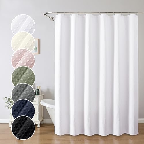 White Waffle Weave Fabric Shower Curtain, Textured Heavy Cloth Shower Curtains for Bathroom, Water Repellent Soft Hotel Spa Luxury Elegant Bath Curtain, Machine Washable, White, 72x78 Inch - color: White, size: 72"W x 78"L (Pack of 1)