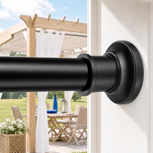 Outdoor Tension Rods Patio Long Shower Curtain Rod No Drilling 30-100 Inch | Long Tension Curtain Rod,Heavy Duty,1.1 Inch Thick Diameter,Spring Adjustable,No Rust,Bathroom,Windows,Black - color: Black, size: 30-100 inches
