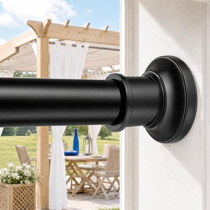 Outdoor Tension Rods No Drilling Patio Long Shower Curtain Rod 30-120 Inch | 10FT Tension Curtain Rod,Heavy Duty,1.1 Inch Thick Diameter,Spring Adjustable,No Rust,Bathroom,Windows,Black - color: Black, size: 30-120 inches