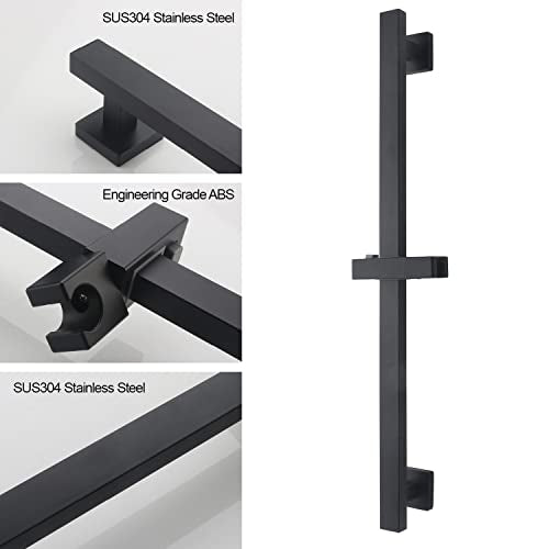 Bathroom Shower Slide Bar, Adjustable Handheld Shower Holder Wall Mount Shower Bar Stainless Steel, Matte Black Square Slide Bar - color: Matte Black