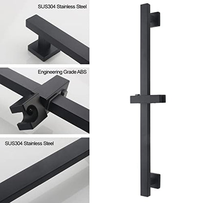 Bathroom Shower Slide Bar, Adjustable Handheld Shower Holder Wall Mount Shower Bar Stainless Steel, Matte Black Square Slide Bar - color: Matte Black