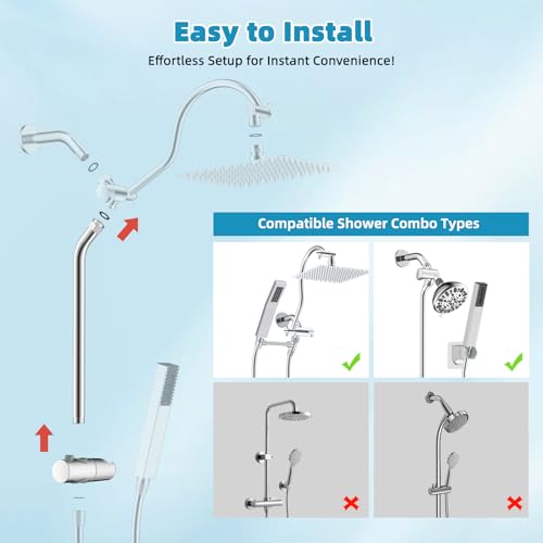 Hibbent Shower Slide Bar with Handheld Shower Head Holder, Stainless Steel Shower Arm Extension Sliding Bar, Height & Angle Adjustment Showerhead Holder, Chrome - color: Chrome
