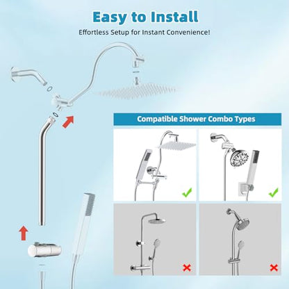 Hibbent Shower Slide Bar with Handheld Shower Head Holder, Stainless Steel Shower Arm Extension Sliding Bar, Height & Angle Adjustment Showerhead Holder, Chrome - color: Chrome