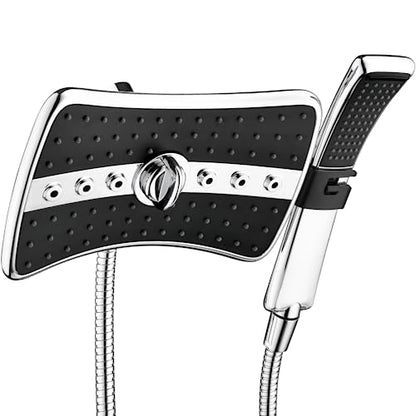 BRIGHT SHOWERS High Pressure Dual Shower Head Combo, Handheld Showerhead Rainfall Shower Head Combo with Black Face, 60 Inch Long Stainless Steel Shower Hose, Chrome - color: Chrome, size: 2.5 Gallon Per Minute