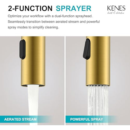 Brushed Gold Centerset 2 Handle Bathroom Faucet with Pull Out Sprayer | Pull Down Bathroom Faucet with Pop Up Drain & Supply Lines, Lead-Free cUPC & NSF Certified, 3 Hole Faucet for Vanity RV Bar - color: Brushed Gold