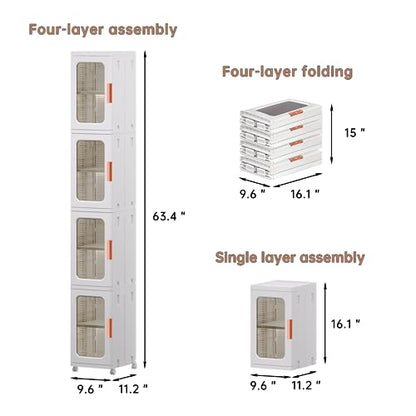 Narrow Storage Cabinet with Doors and Shelves Tall Skinny Bathroom Storage Kitchen Cabinet with Adjustable Shelf Cabinet Organizer Toilet Paper Storage Linen Closet 4 Layer (White)