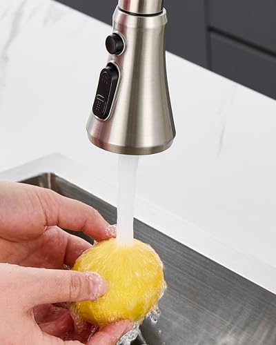 Pull Down Kitchen Faucet Head Replacement Brushed Nickel with 15 Adapters | 3 Functions High Pressure Sink Spray Nozzle, Kitchen Faucet Spray Head, Kitchen Sink Sprayer Head Replacement - color: Brushed Nickel