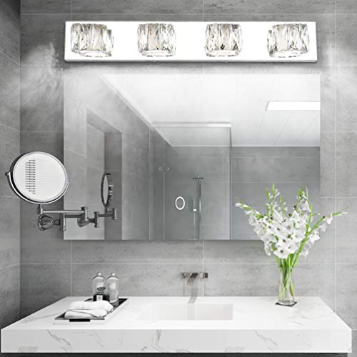 Aipsun 4 Lights Crystal Vanity Lights Over Mirror Modern Vanity Lights for Bathroom LED Light Fixtures,White Light - size: 4 light