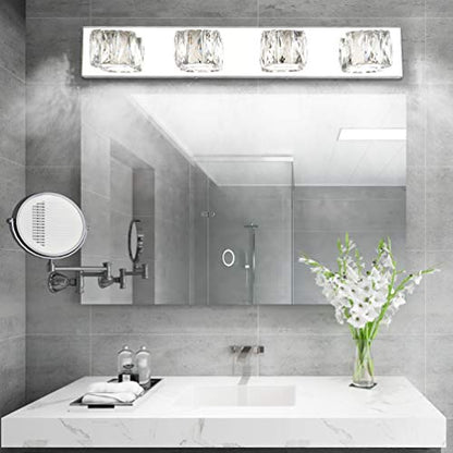 Aipsun 4 Lights Crystal Vanity Lights Over Mirror Modern Vanity Lights for Bathroom LED Light Fixtures,White Light - size: 4 light